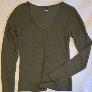 Old Navy Ribbed V-Neck Long Sleeve Top - Forest Green